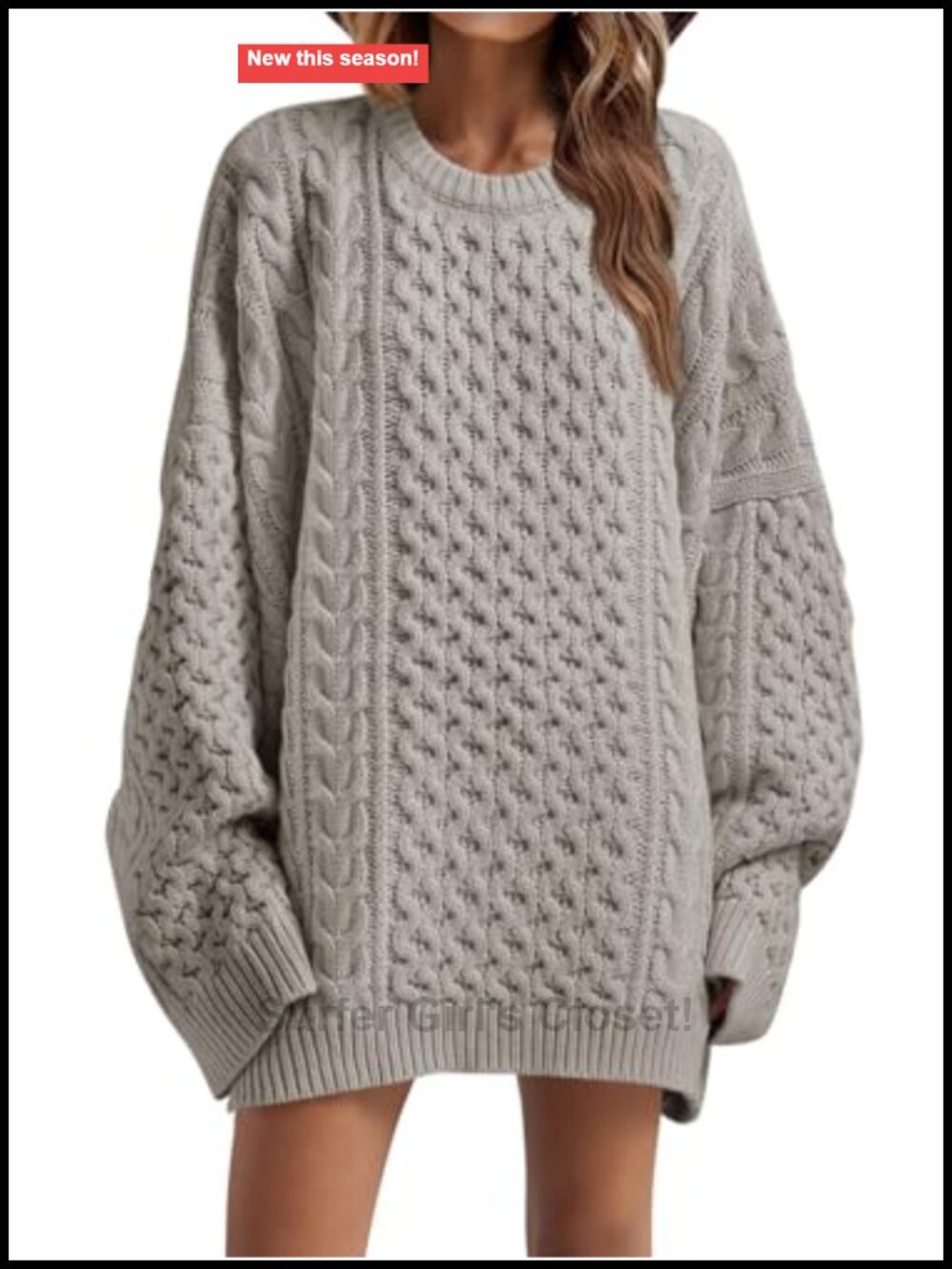 Oversized Chunky Cable Knit Tunic Sweater Acrylic Long Pullover